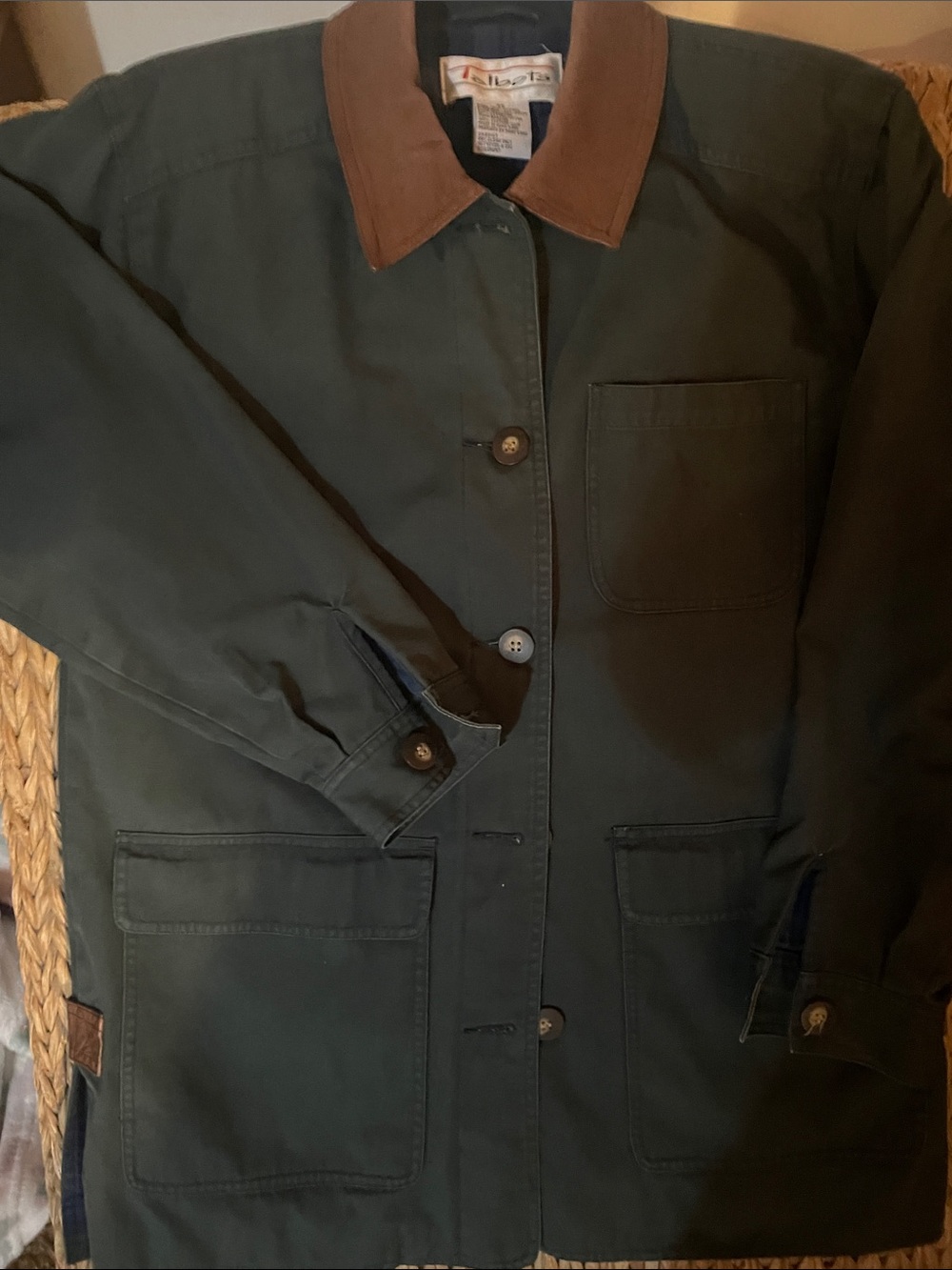 Women’s Dark Green Field Jacket with Brown Leather Collar by Talbots